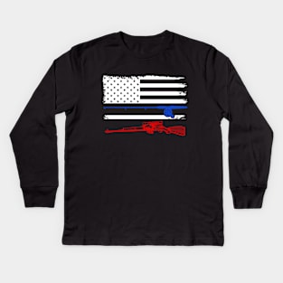 Fishing Rod Hunting Rifle American Flag Kids Long Sleeve T-Shirt